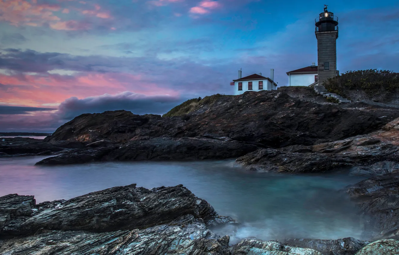 Photo wallpaper sea, the sky, clouds, landscape, blue, stones, rocks, blue