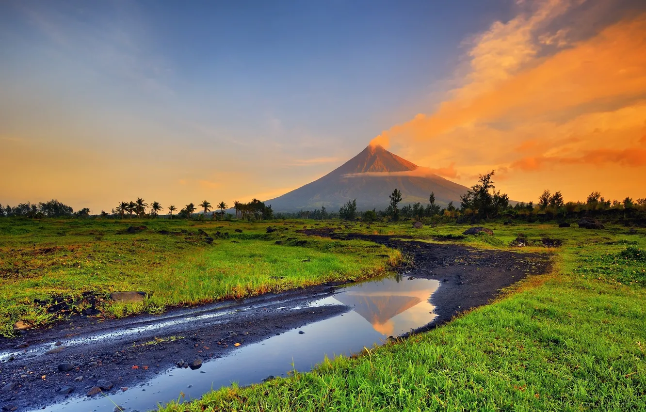 Photo wallpaper mountains, Park, the volcano, Philippines, Mayon volcano, Mayon
