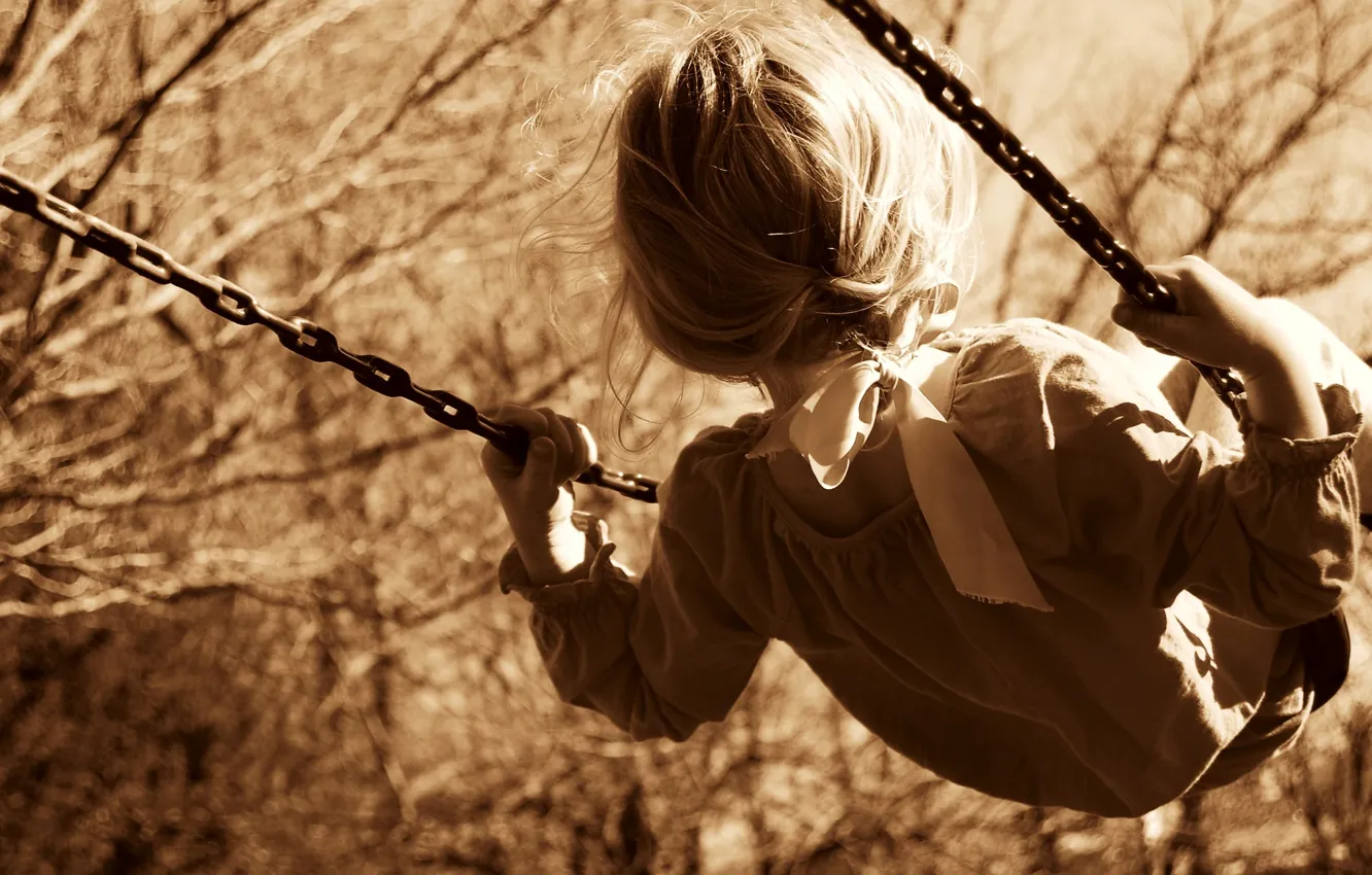 Photo wallpaper trees, nature, children, childhood, background, swing, mood, widescreen