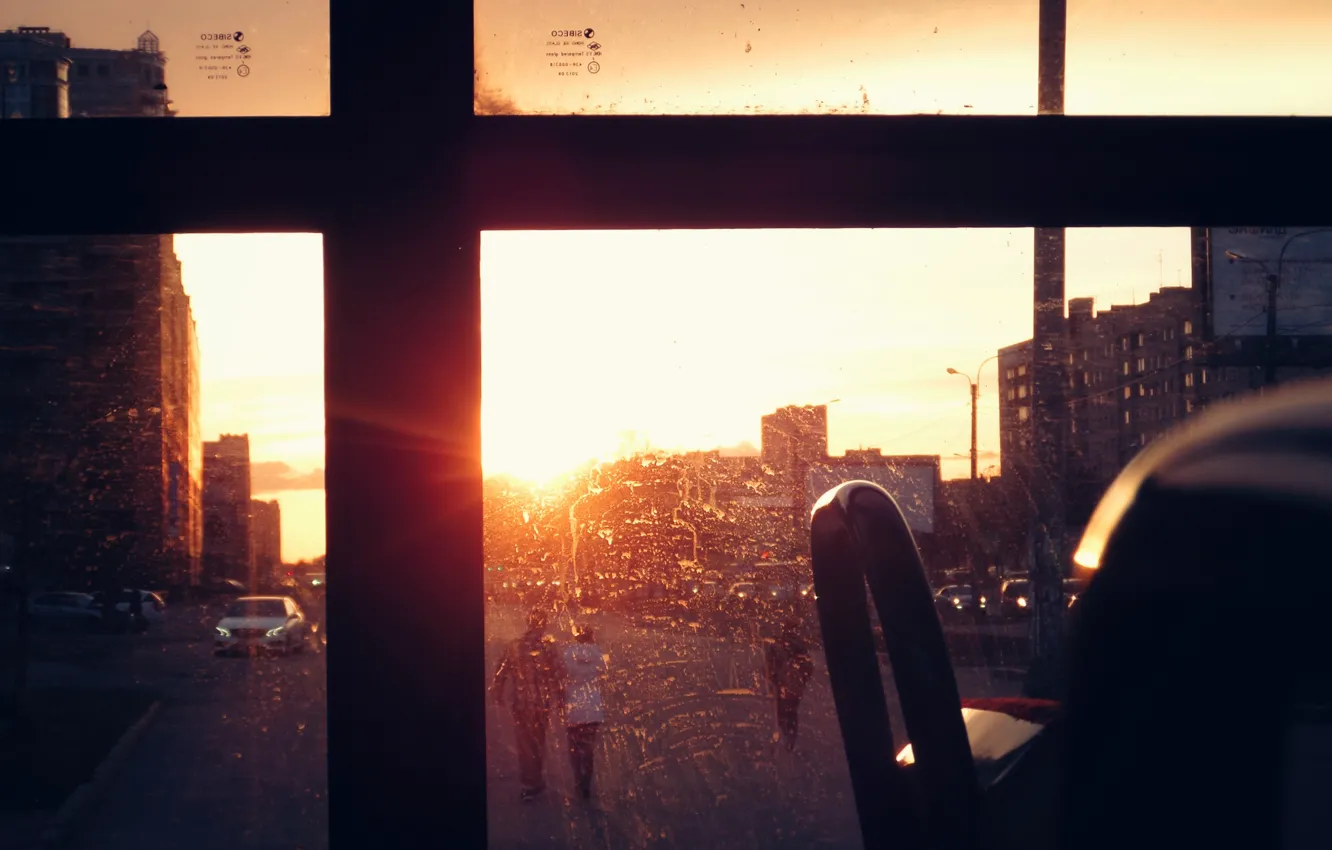 Photo wallpaper the sun, light, the evening, tram
