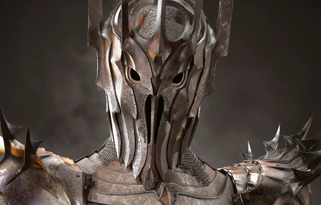 Photo wallpaper metal, The Lord of the Rings, dark lord, helm, Sauron