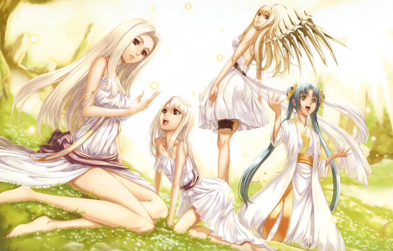 Photo wallpaper girl, joy, nature, wings, blonde