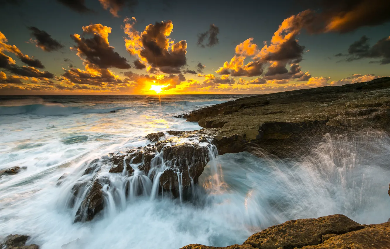 Photo wallpaper clouds, sunset, the ocean, coast, Portugal, Portugal, The Atlantic ocean, Atlantic Ocean