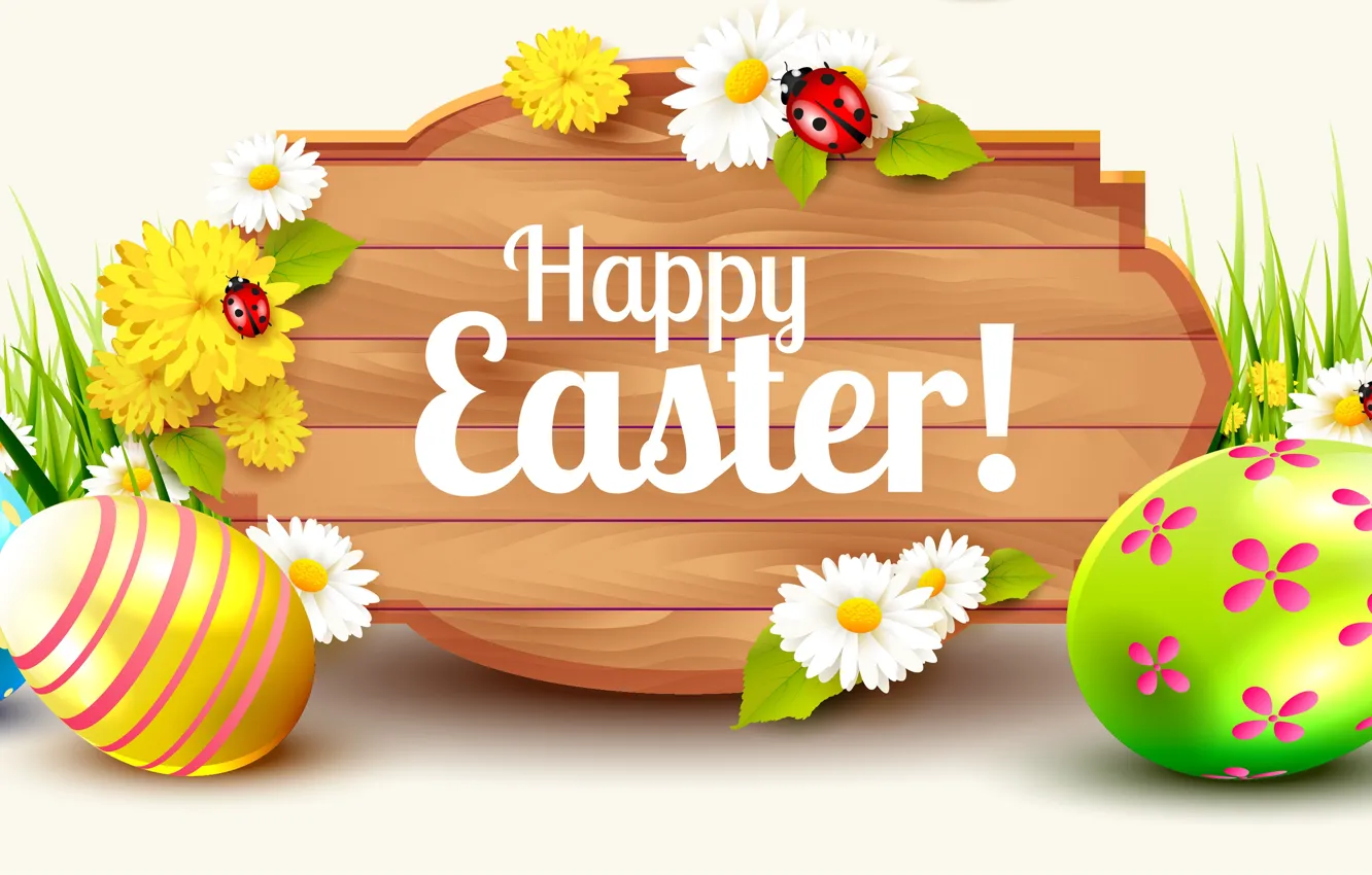 Photo wallpaper flowers, rendering, eggs, spring, Easter, colorful, Easter