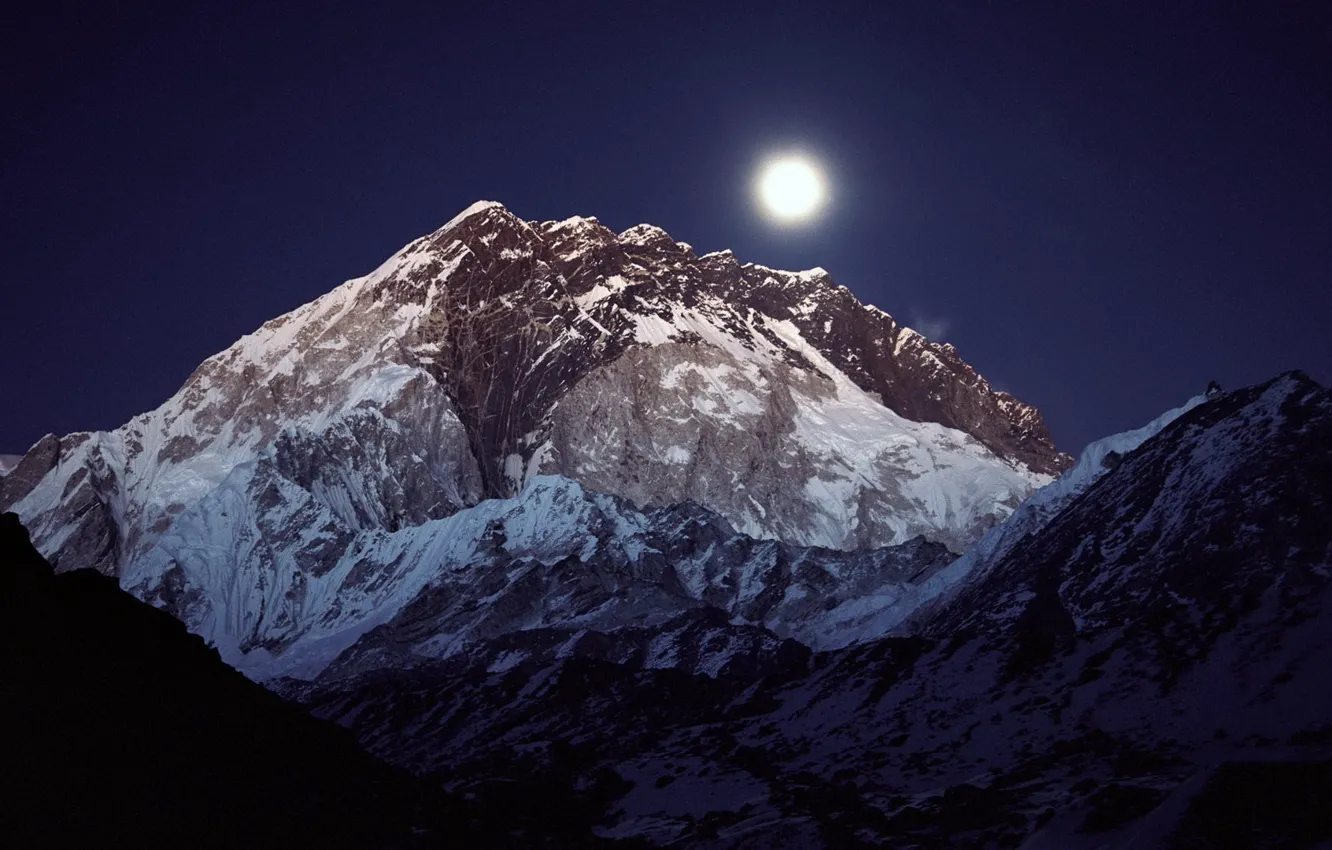 Photo wallpaper winter, the sky, snow, mountains, night, nature, rocks, the moon