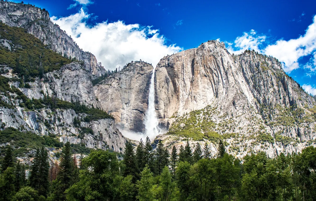 Photo wallpaper landscape, mountains, waterfall