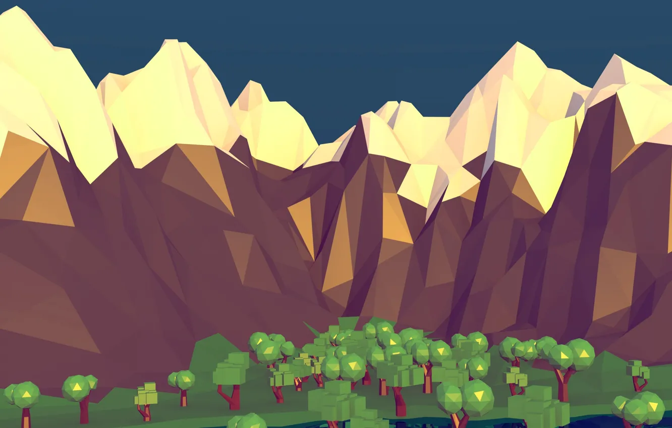 Photo wallpaper trees, mountains, vector, low poly