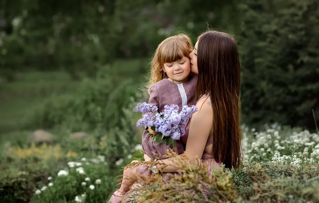 Photo wallpaper children, girl, mom, daughter