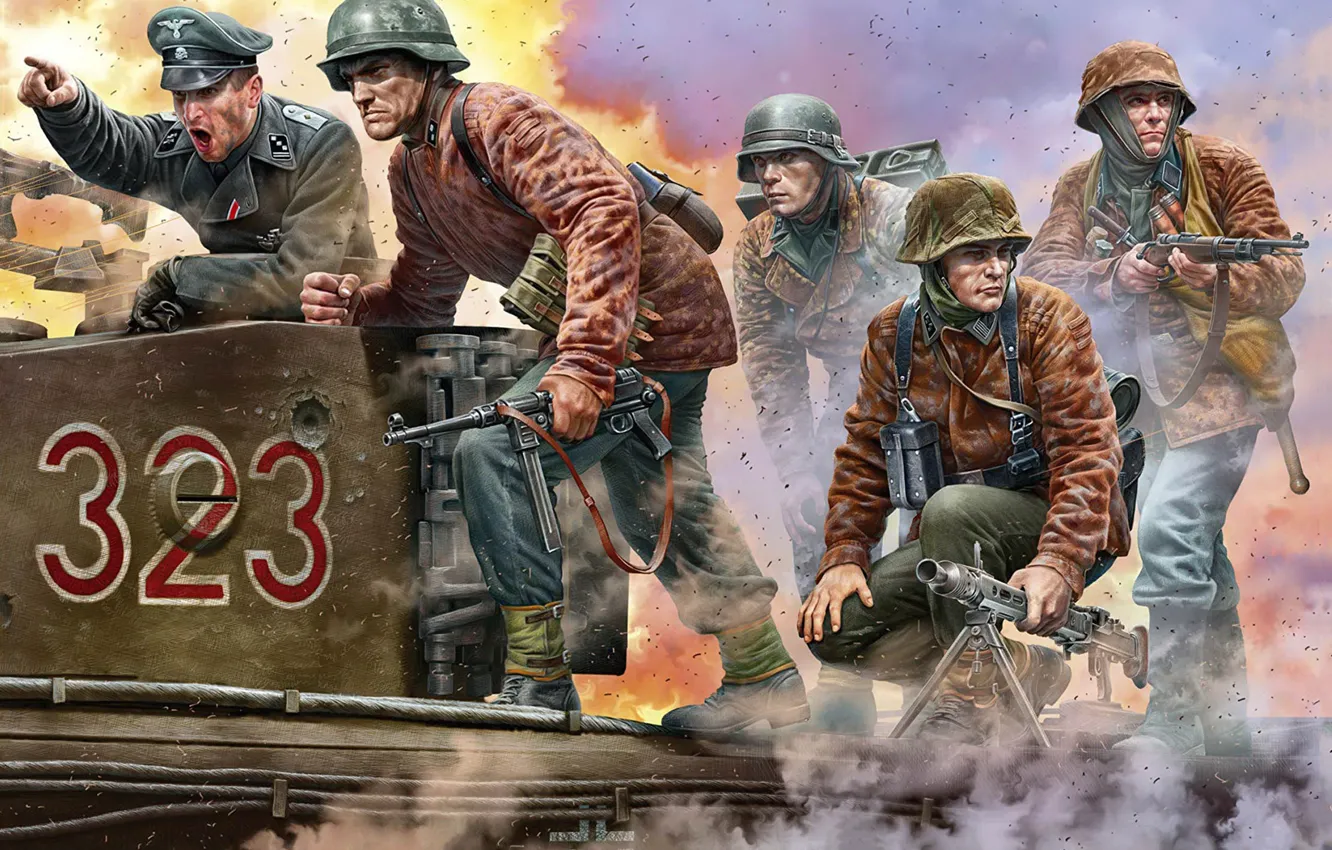 Photo wallpaper Germany, soldiers, the gun, Waffen SS, MP-40