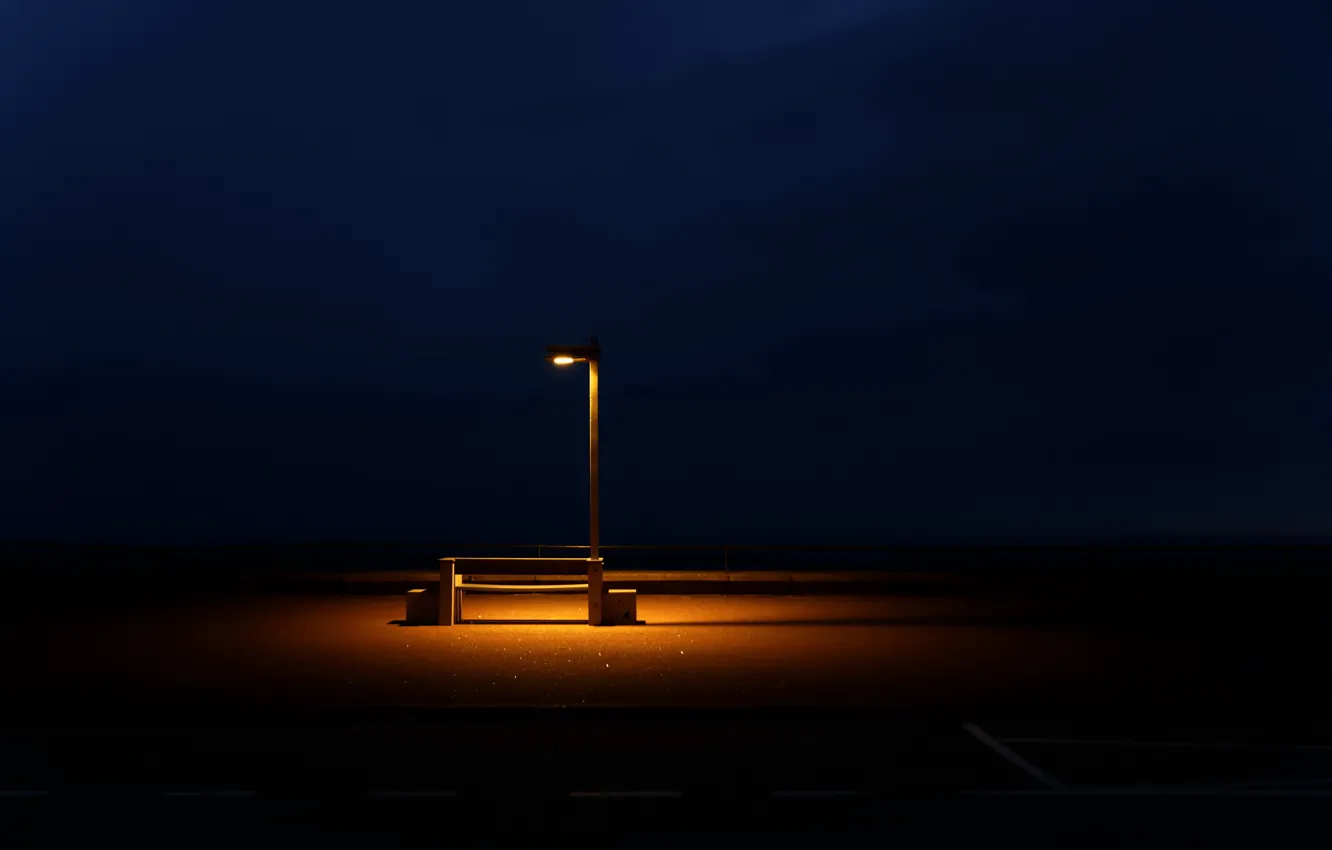 Photo wallpaper night, lamp, bench