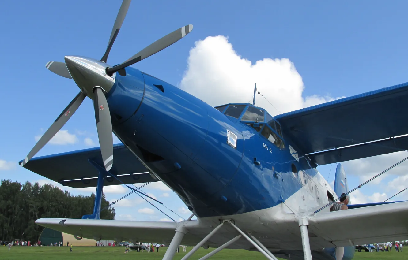 Photo wallpaper the sky, clouds, hangar, propeller, the plane, An-2