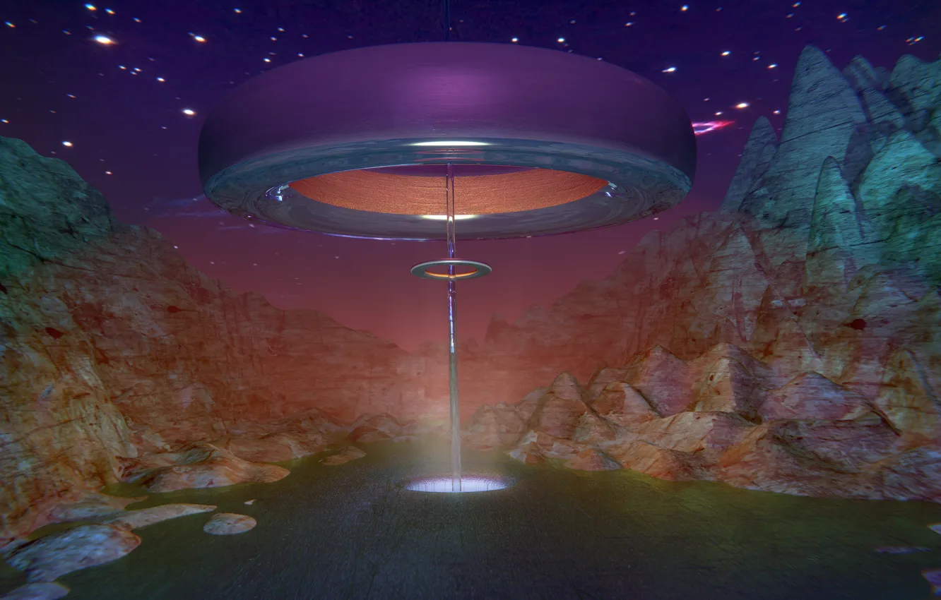 Photo wallpaper space, wallpaper, fantasy, landscape, night, UFO, Surrealism, scifi
