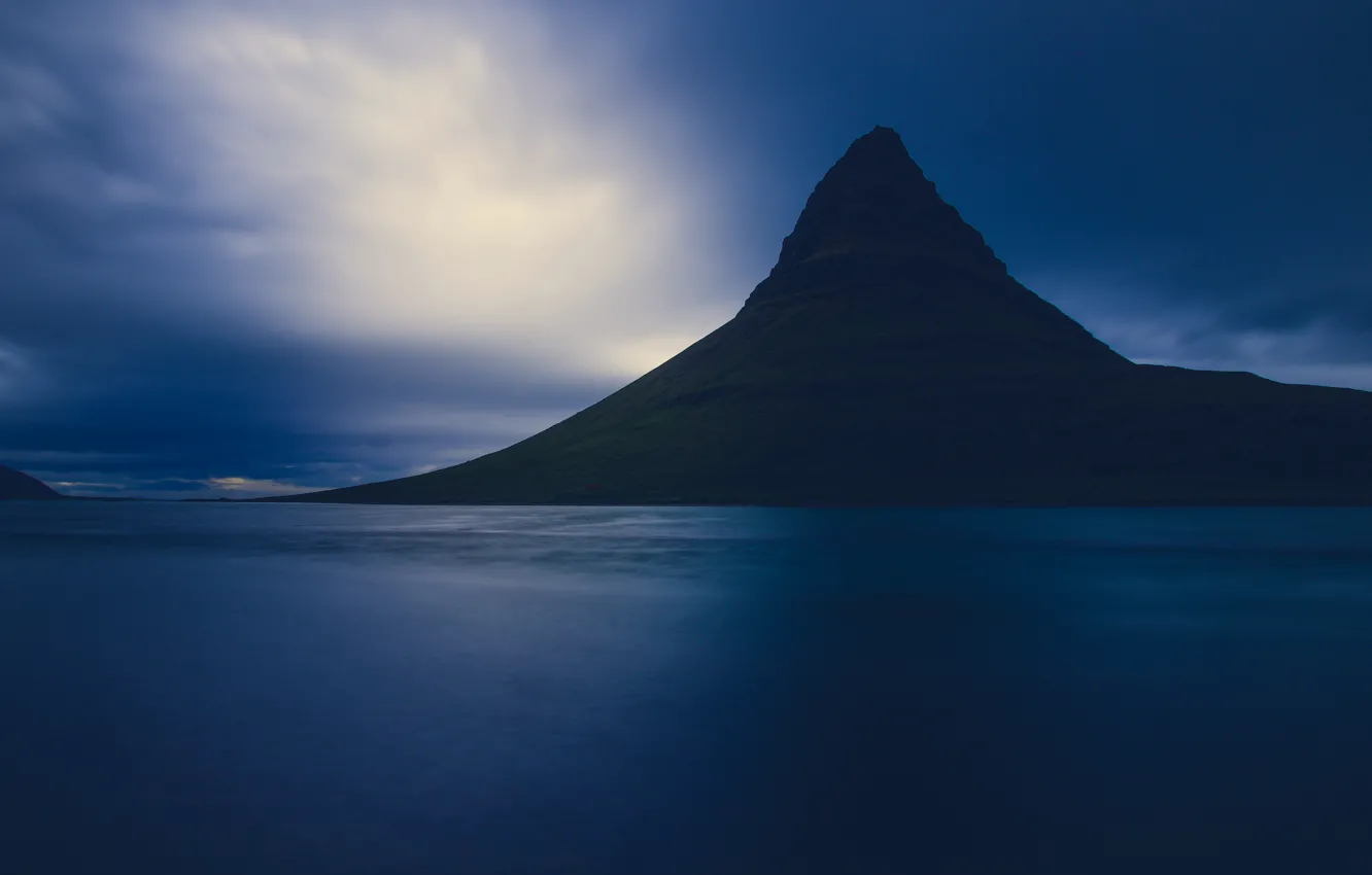 Photo wallpaper the sky, night, shore, mountain, the volcano, silhouette, twilight, Iceland