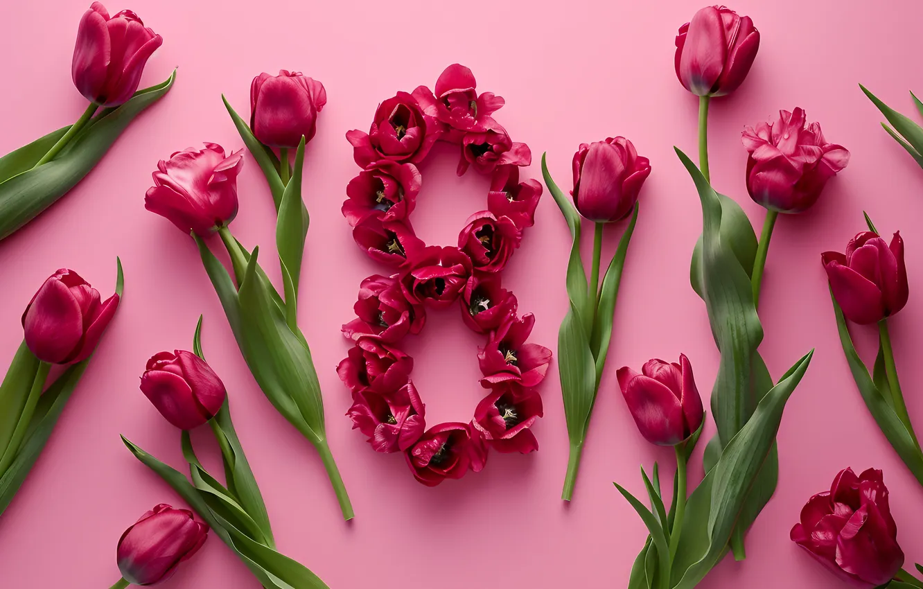 Photo wallpaper flowers, roses, figures, March 8, pink, flowers, spring, roses