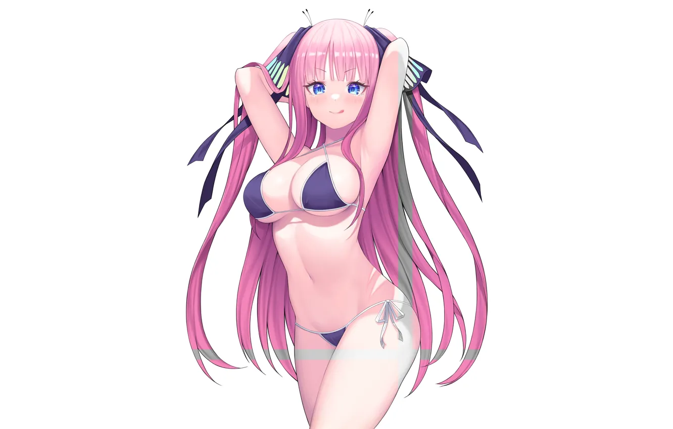 Photo wallpaper anime, swimsuits, go-toubun no hanayome, nakano nino, sexy, pink hair, attractive, erotic