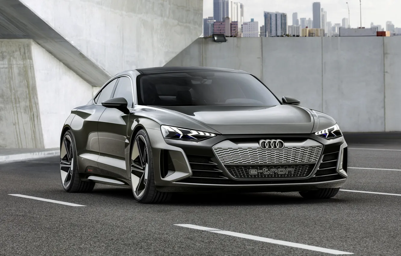 Photo wallpaper road, asphalt, Audi, coupe, 2018, e-tron GT Concept, the four-door