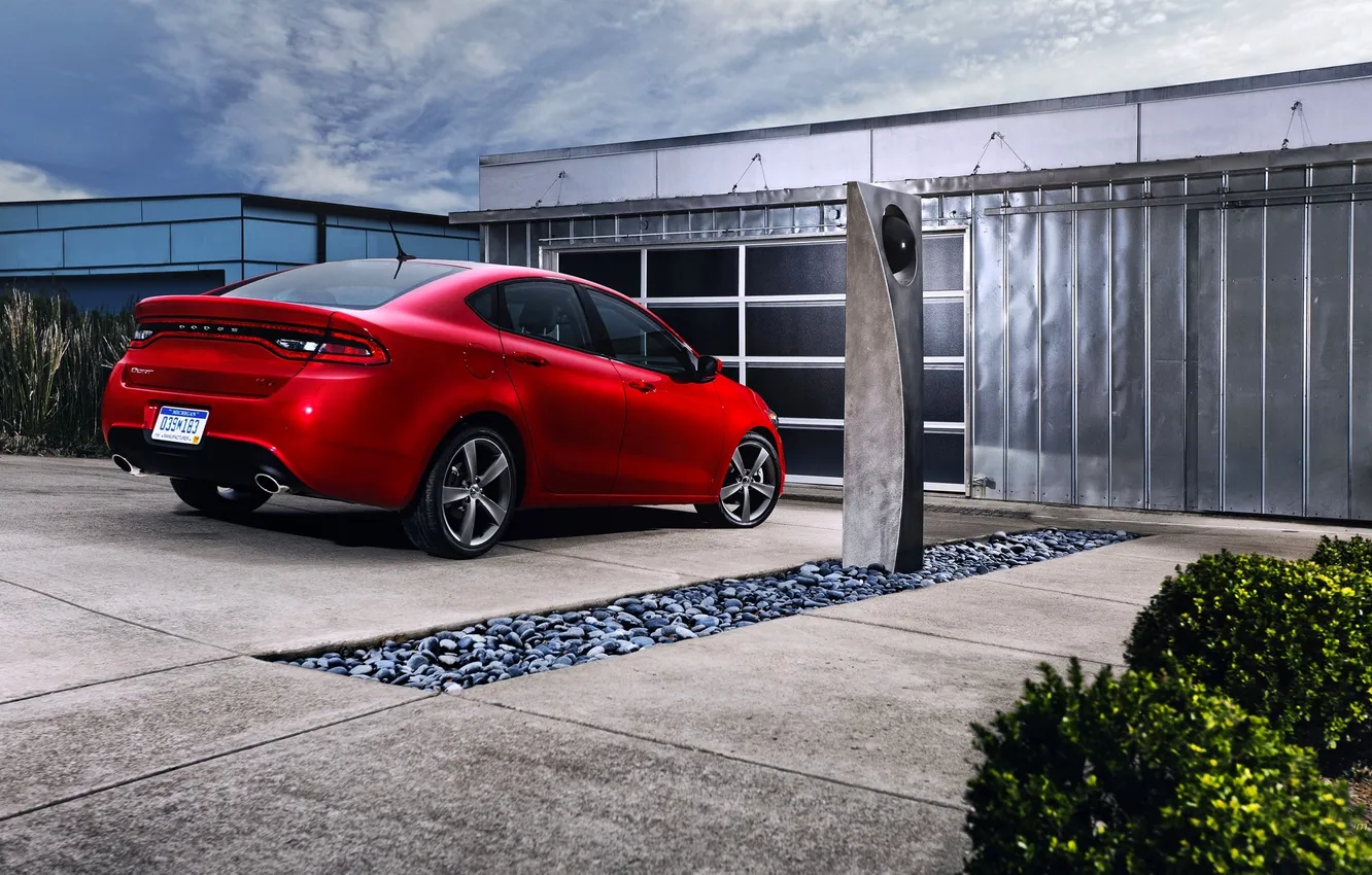 Photo wallpaper auto, red, building, Dodge, sedan, Dodge, dart