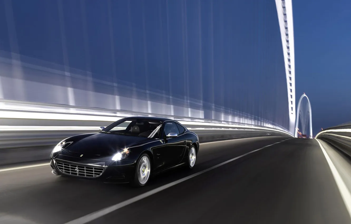 Photo wallpaper machine, auto, bridge, black, the evening, The hood, Ferrari, Ferrari