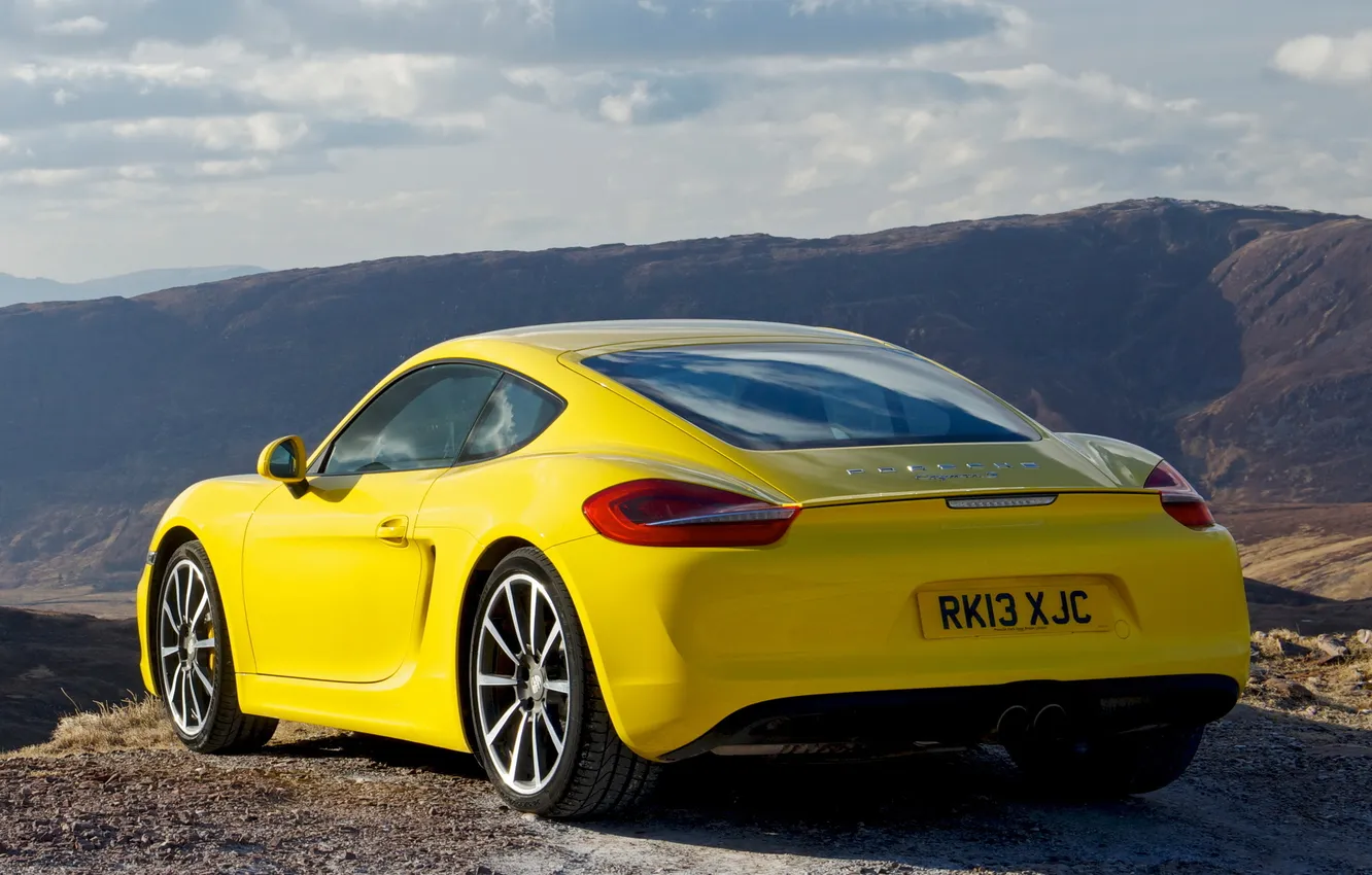Photo wallpaper yellow, Porsche, Porsche, rear view, Cayman S, Caiman