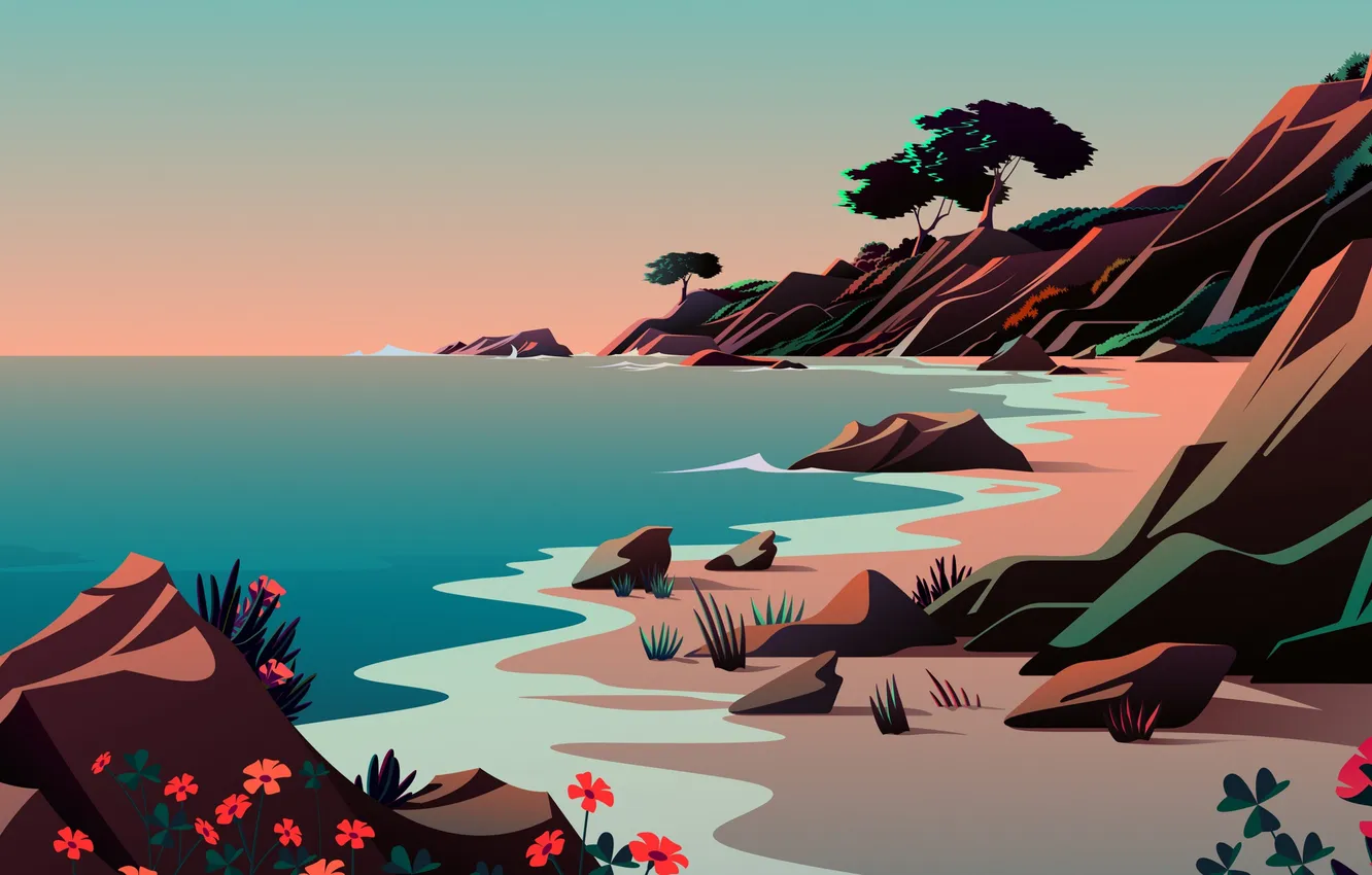 Photo wallpaper the ocean, shore, vector art