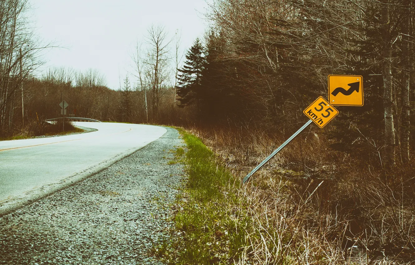 Photo wallpaper road, sign, turn