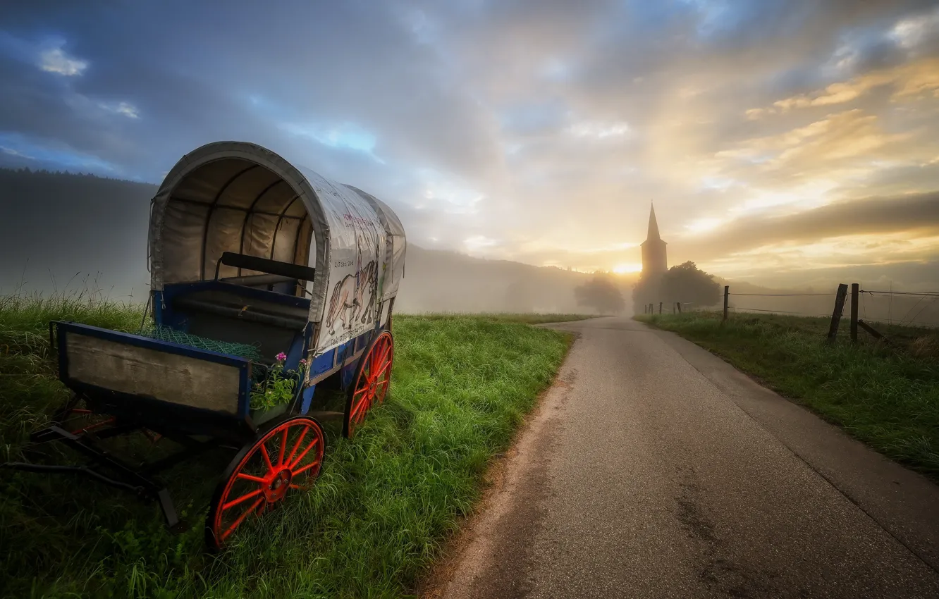 Photo wallpaper road, nature, cart