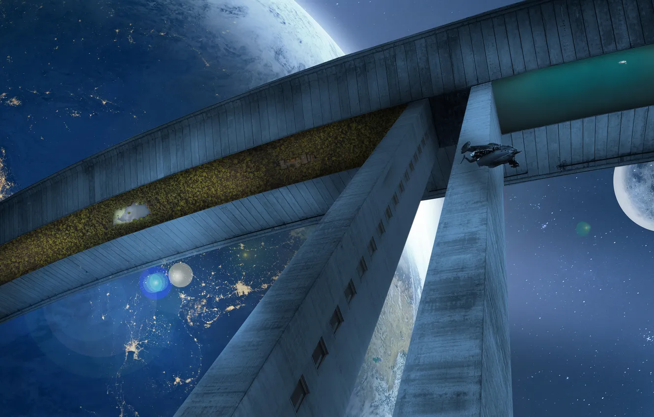 Photo wallpaper space, rendering, fiction, space station, spaceship
