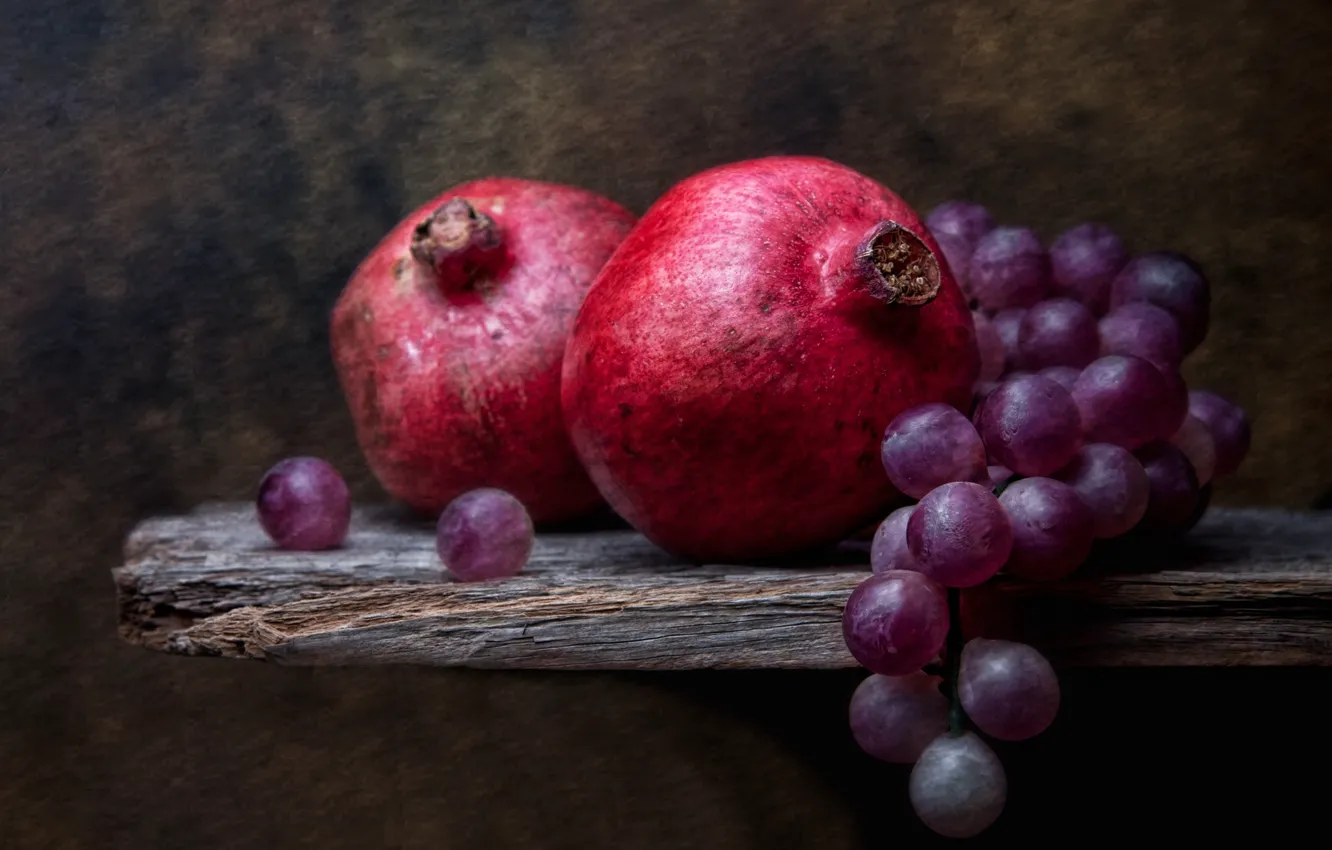 Photo wallpaper grapes, still life, grenades, Grapes and Pomegranates