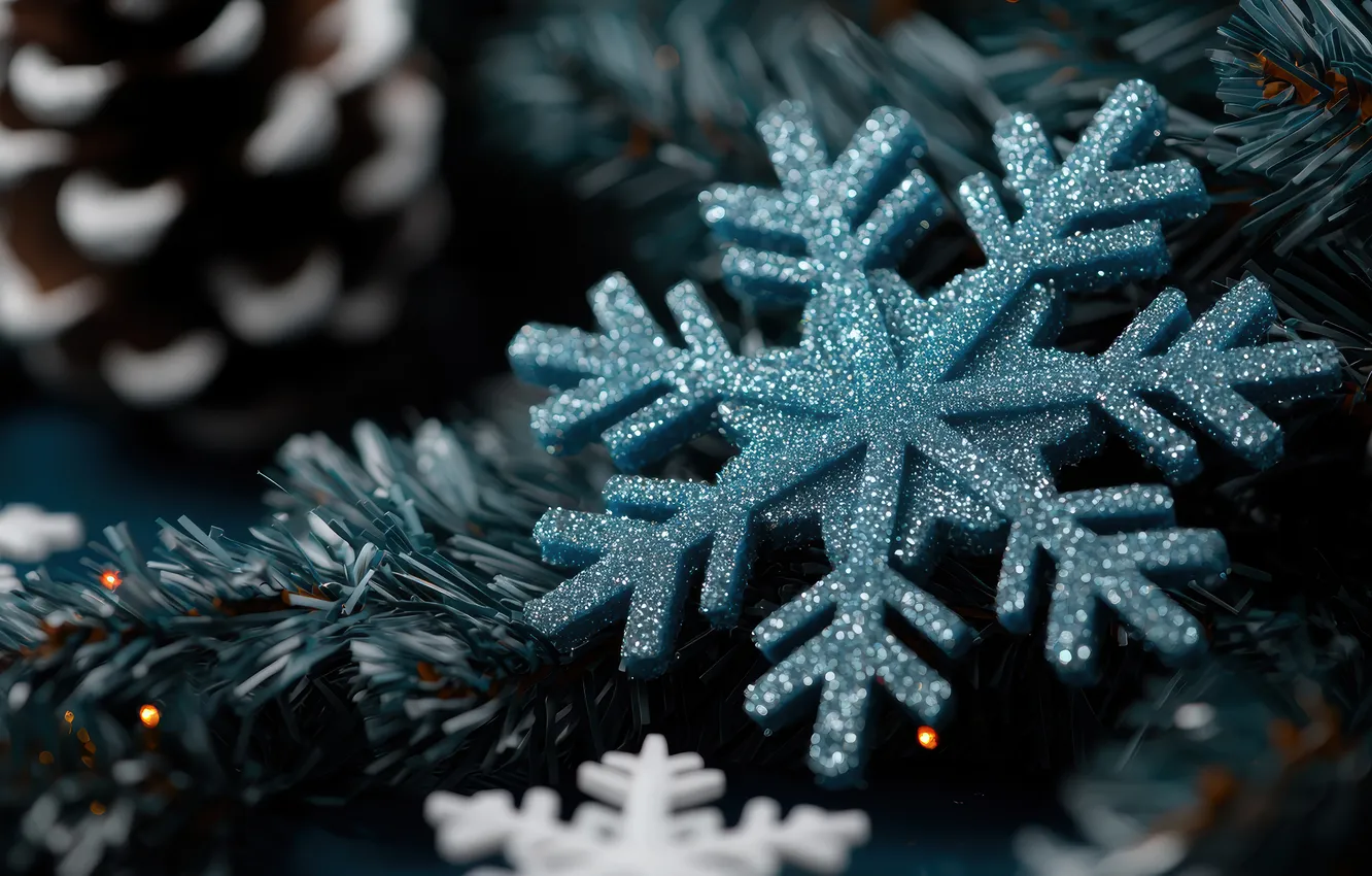 Photo wallpaper snowflakes, new year, Christmas, Christmas decorations, AI art, neural network