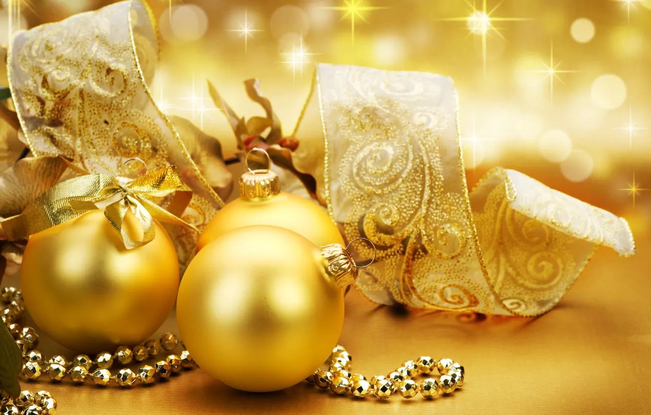 Photo wallpaper gold, gift, new year, ball, tape