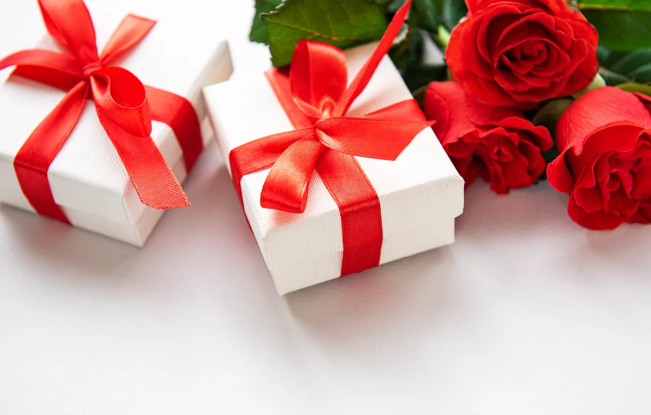 Photo wallpaper roses, bouquet, tape, gifts, Valentine's Day