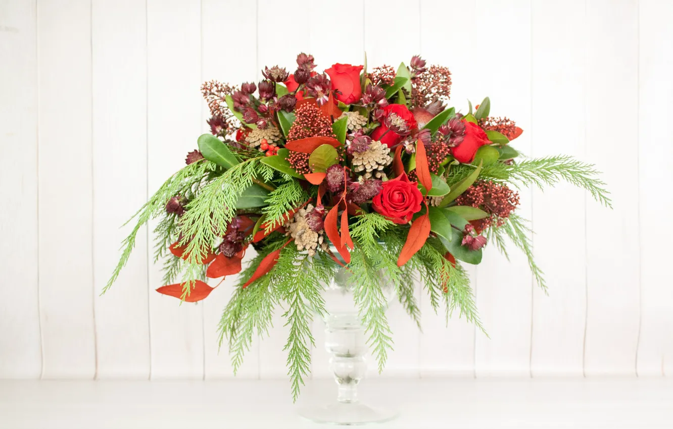 Photo wallpaper glass, flowers, bouquet, vase, composition