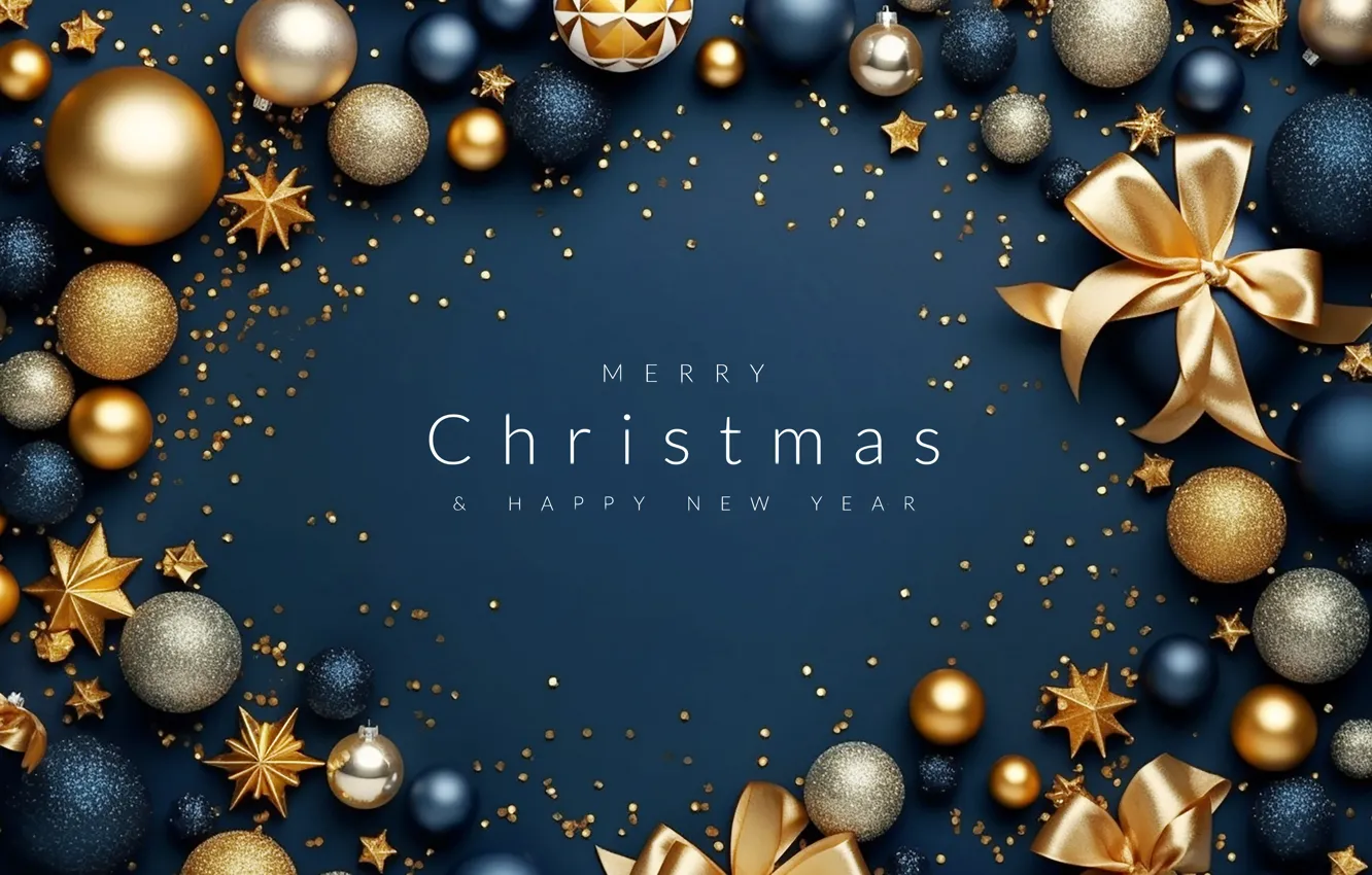 Photo wallpaper decoration, balls, new year, Christmas, golden, Christmas, balls, blue