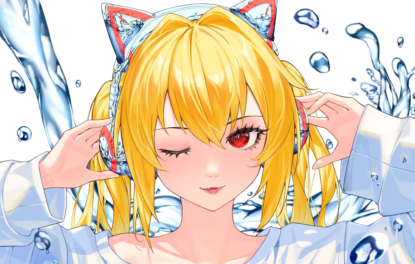 Photo wallpaper water, girl, face, headphones