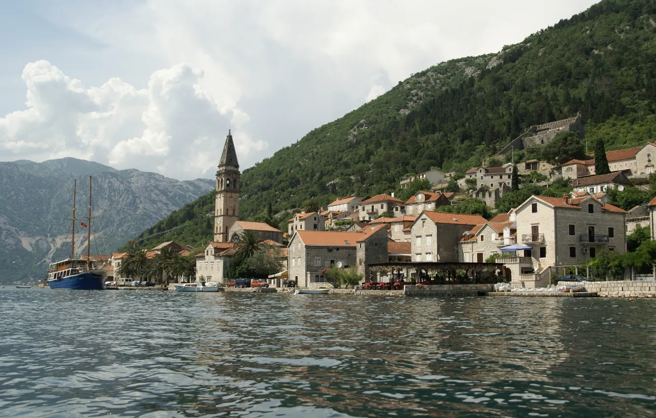 Photo wallpaper sea, the city, Montenegro, the fjord, Jadran, Perast, Boca Kotorska