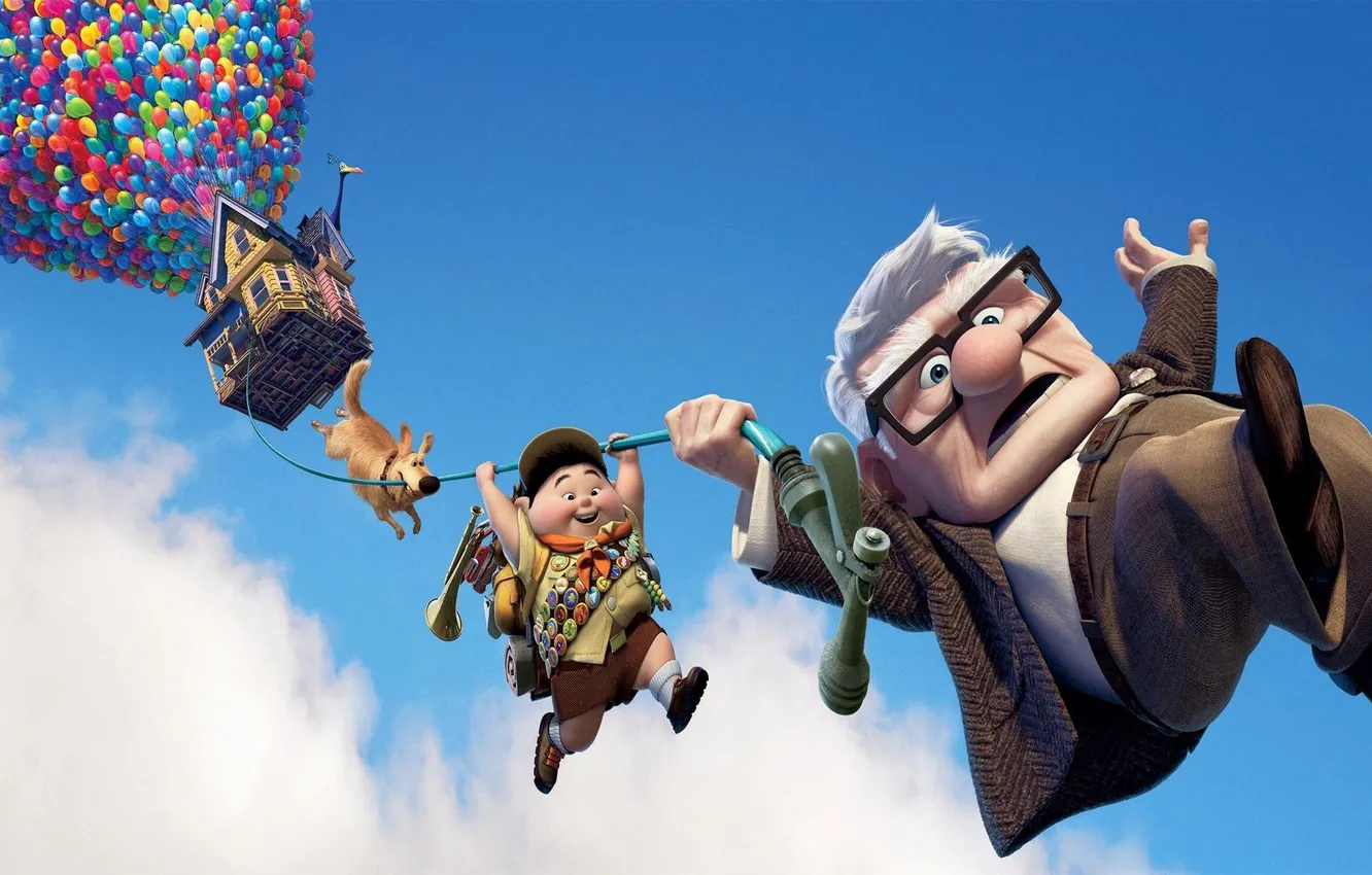 Photo wallpaper balls, up, cartoon, home, dog, Carl Fredricksen, Kevin, Russell