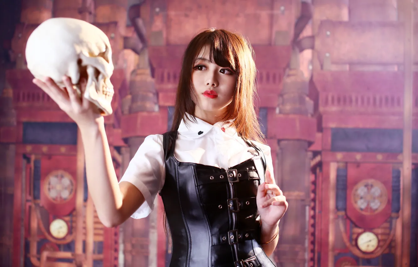 Photo wallpaper face, background, skull, costume, girl Oriental