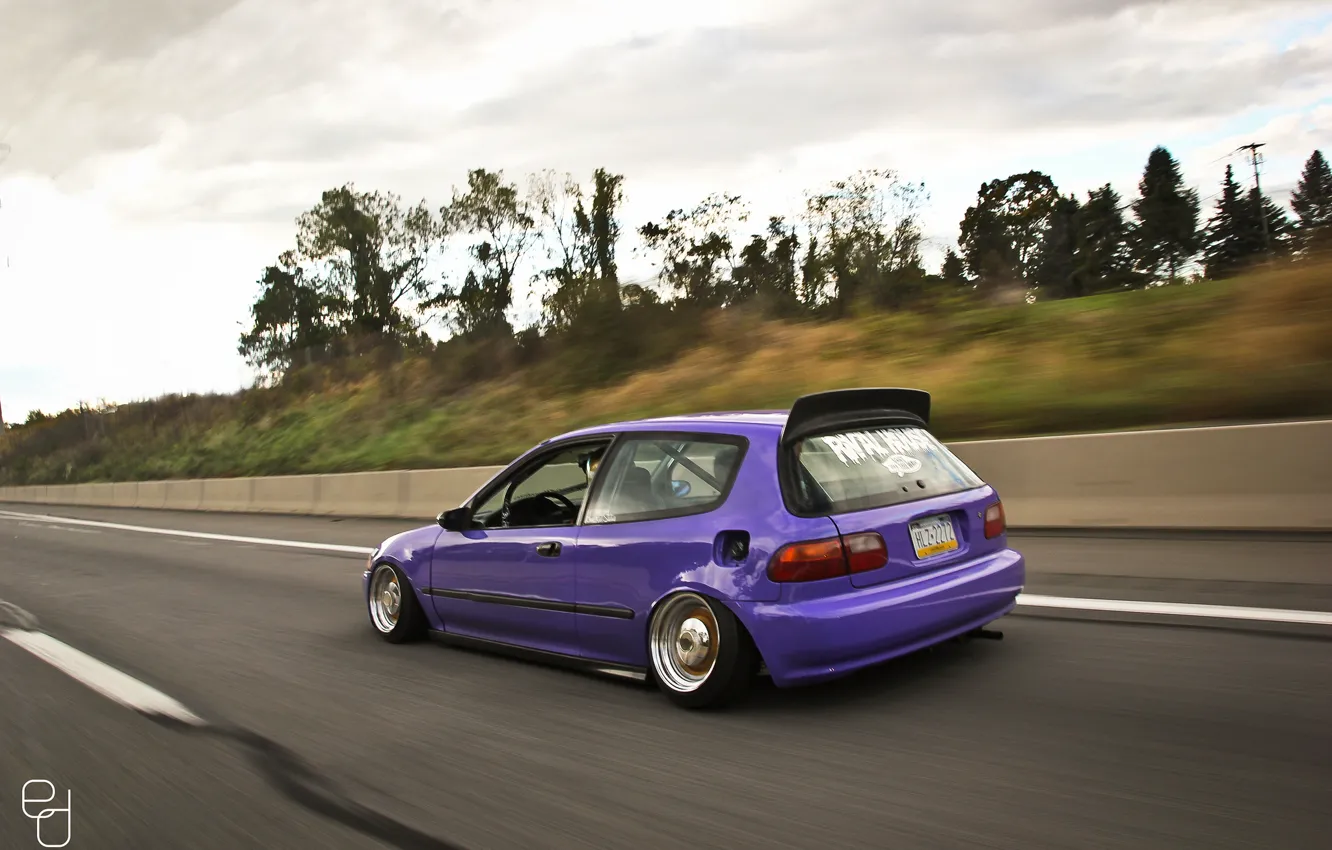 Photo wallpaper road, speed, Purple, Honda Civic, civici, stance. Honda