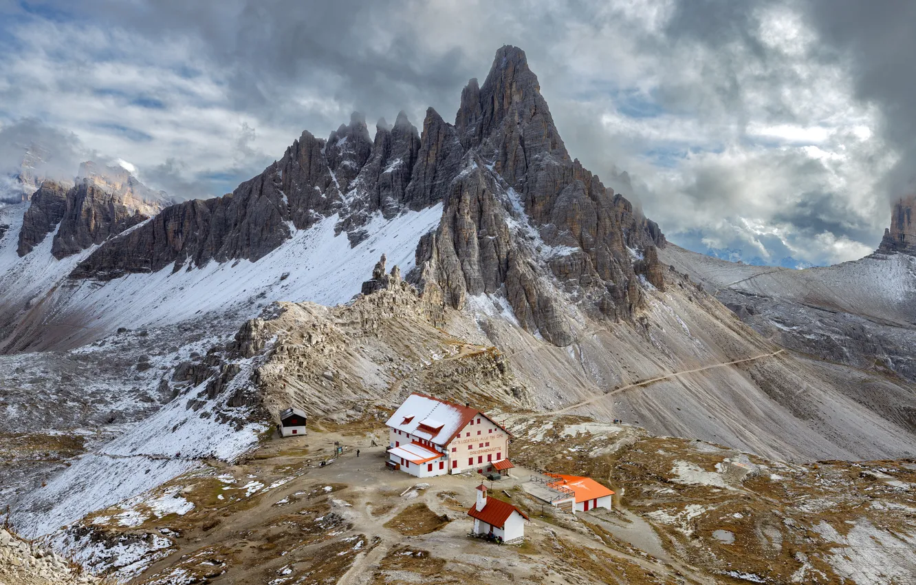Photo wallpaper clouds, mountains, rocks, home, beauty, Igor Sokolovsky, Locatelli