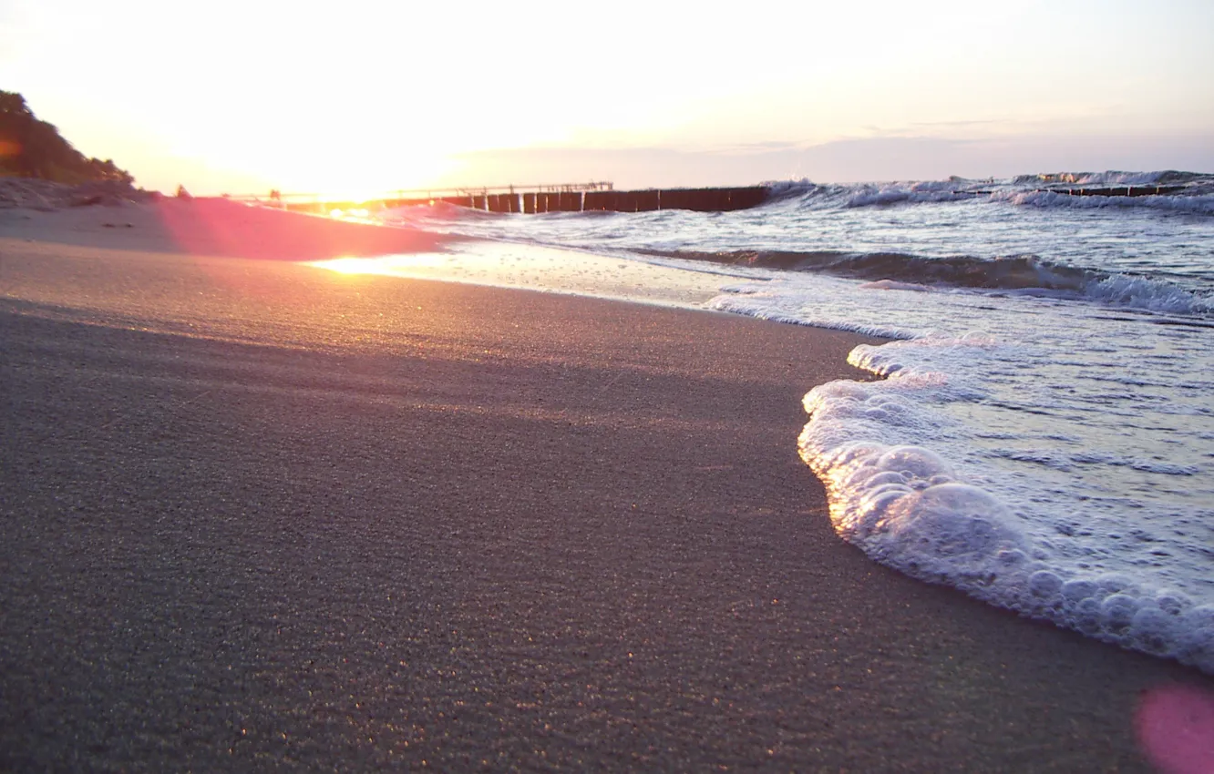 Photo wallpaper sand, sea, beach, summer, foam, the sun, light, nature