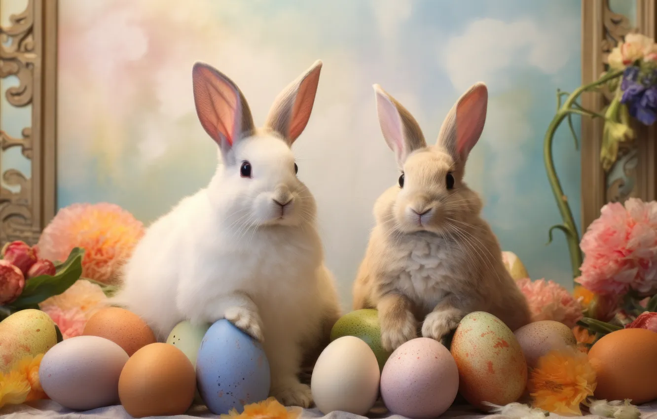 Wallpaper look, holiday, hare, eggs, spring, rabbit, Easter, Bunny for ...