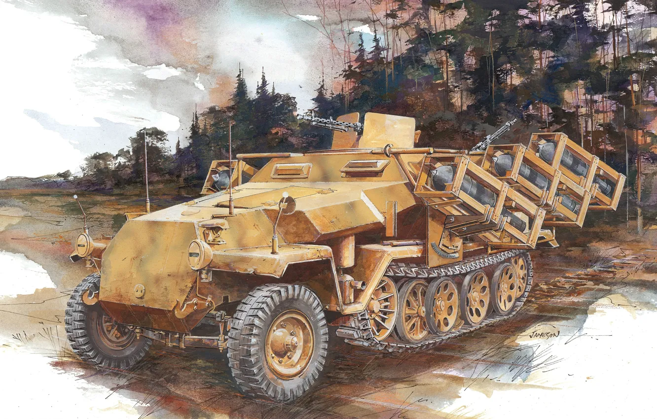 Photo wallpaper figure, installation, jet, German, average, APC, Throw frame 40, The second World war