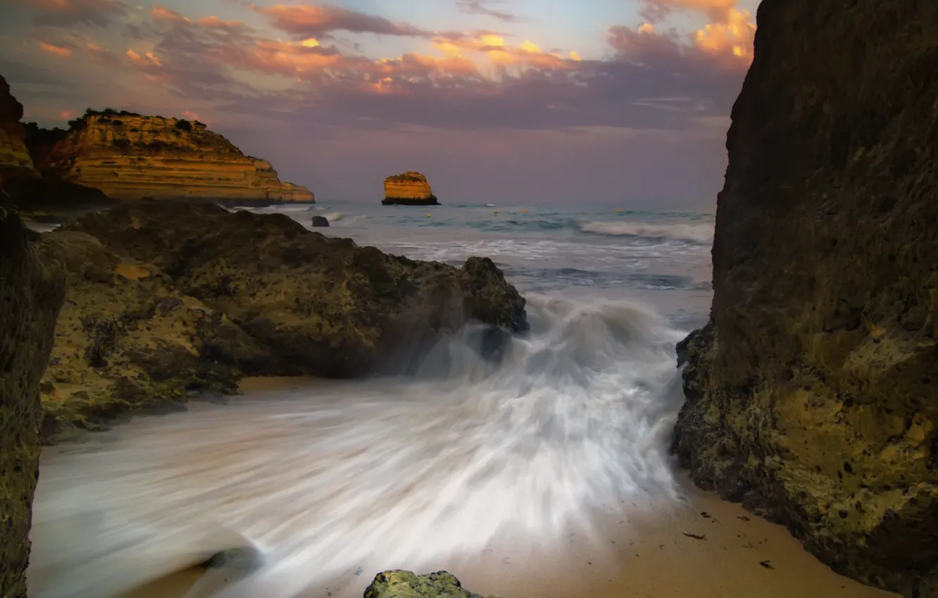 Photo wallpaper sea, wave, the sky, stones