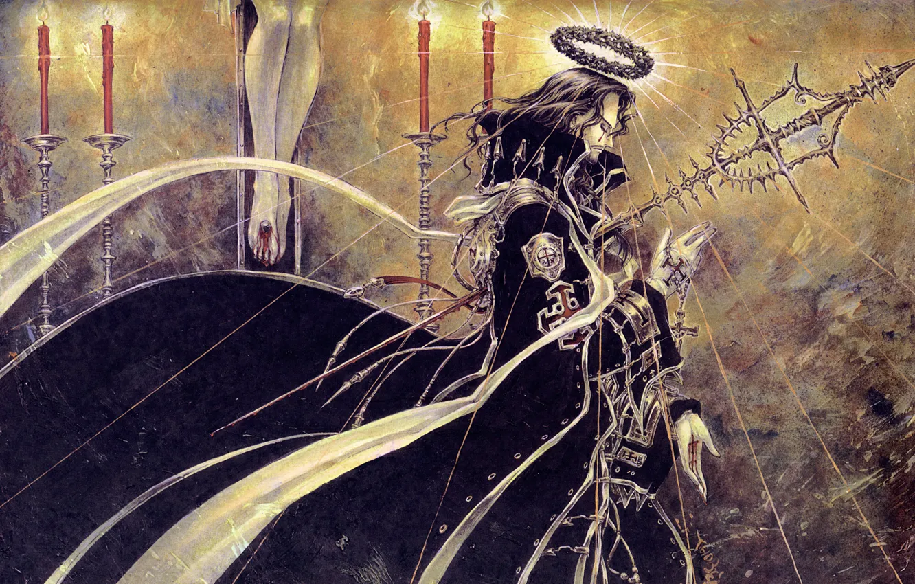Photo wallpaper lights, blood, cross, candles, rod, trinity blood, halo, the crucifixion