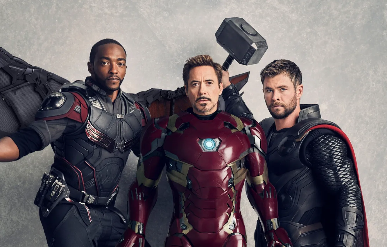 Photo wallpaper the film, guy, characters, 2018, Thor, Tony Stark, Avengers: Infinity War