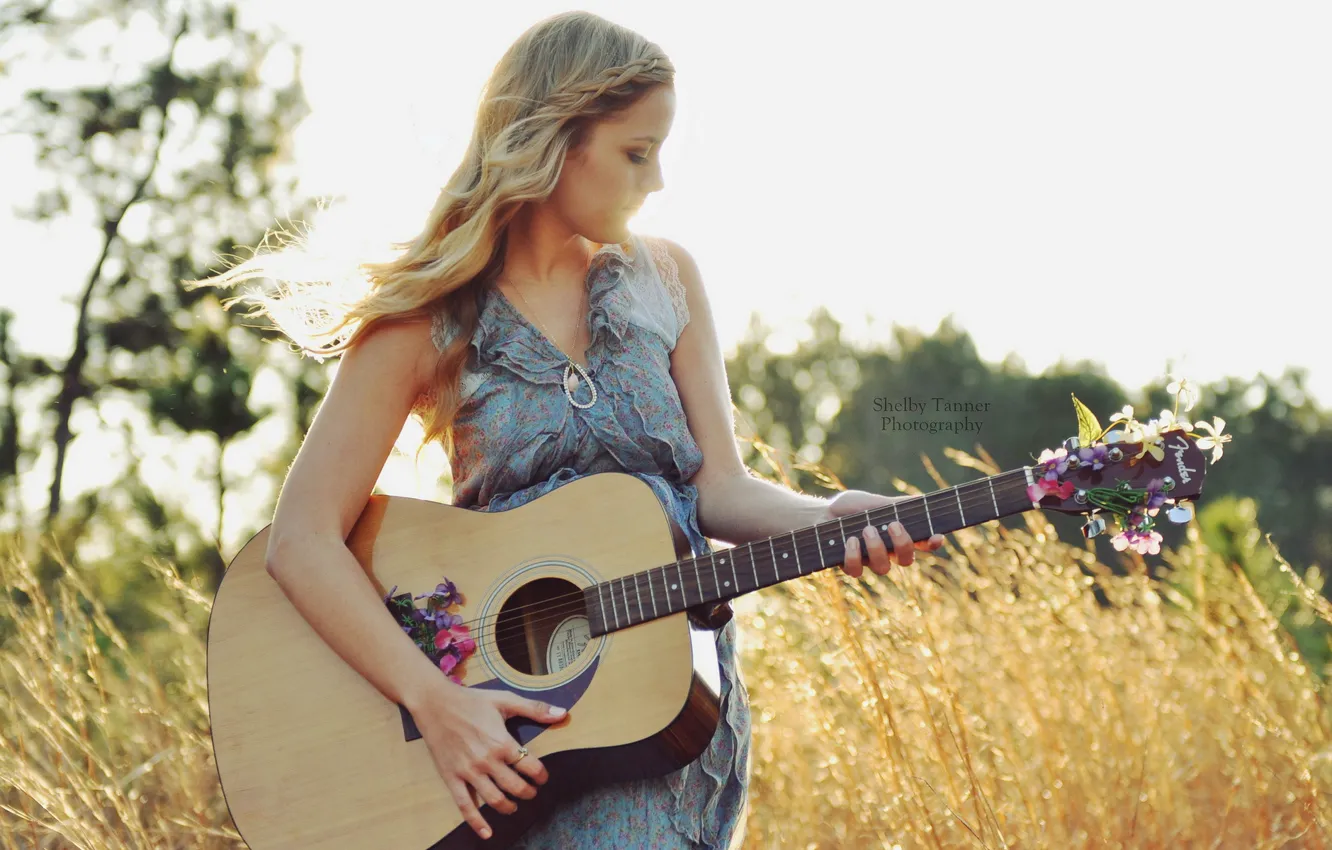 Photo wallpaper girl, music, guitar