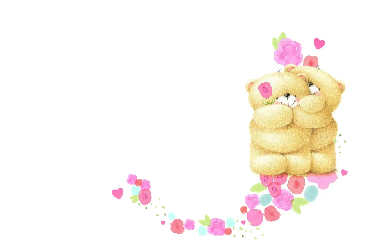 Photo wallpaper flowers, mood, art, bear, care, attention, Valentine's day, children's
