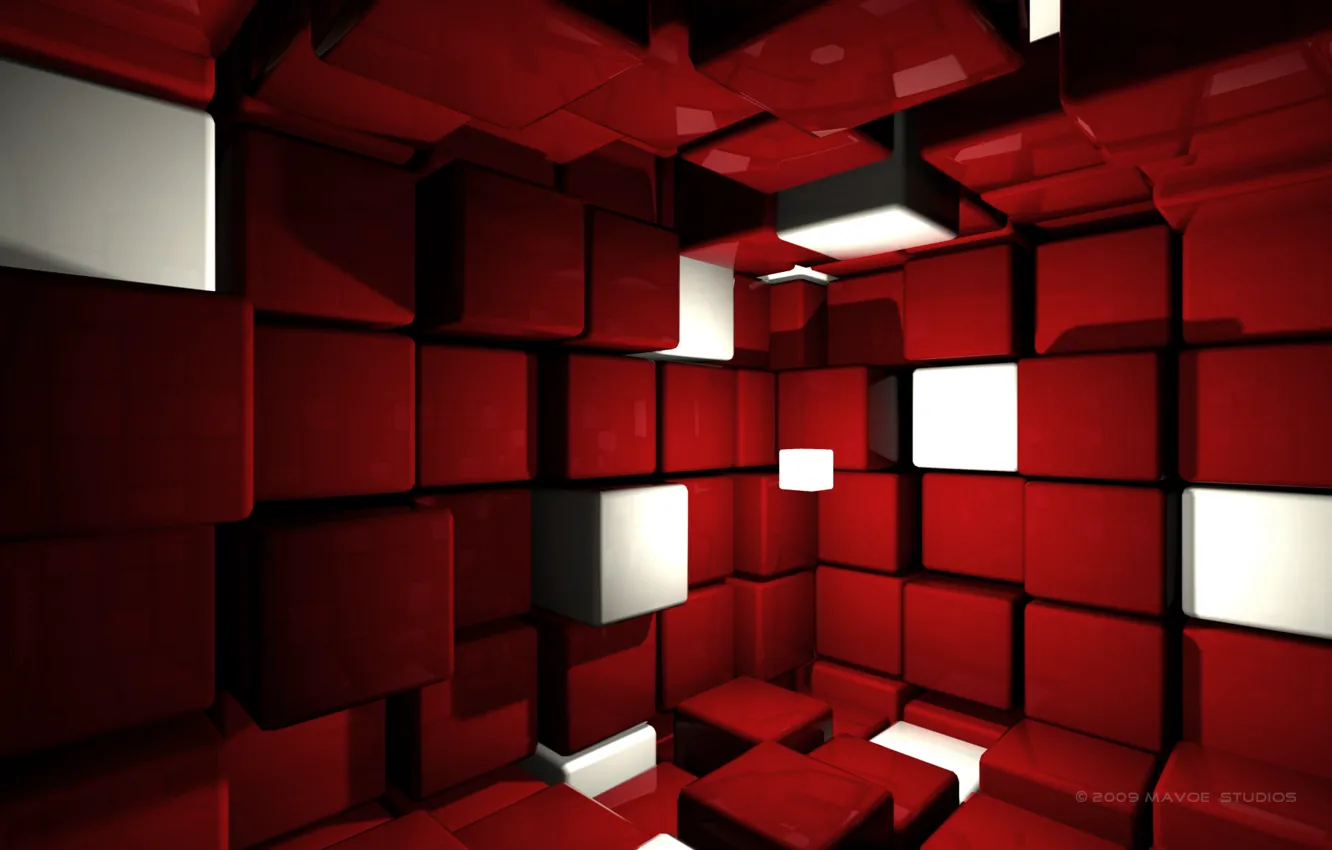 Photo wallpaper red, cubes, Cube Room, cubes