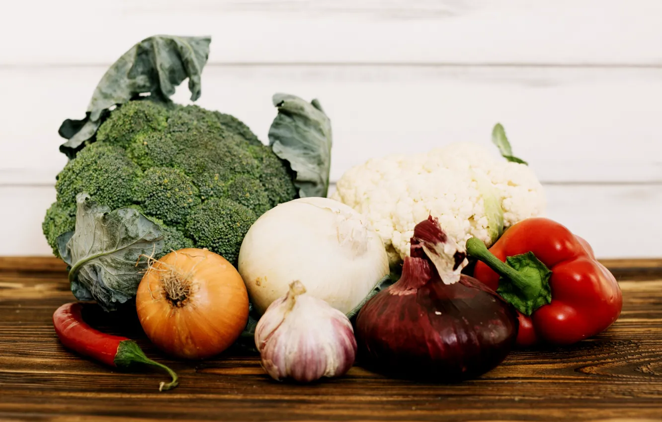 Photo wallpaper bow, pepper, vegetables, garlic, broccoli