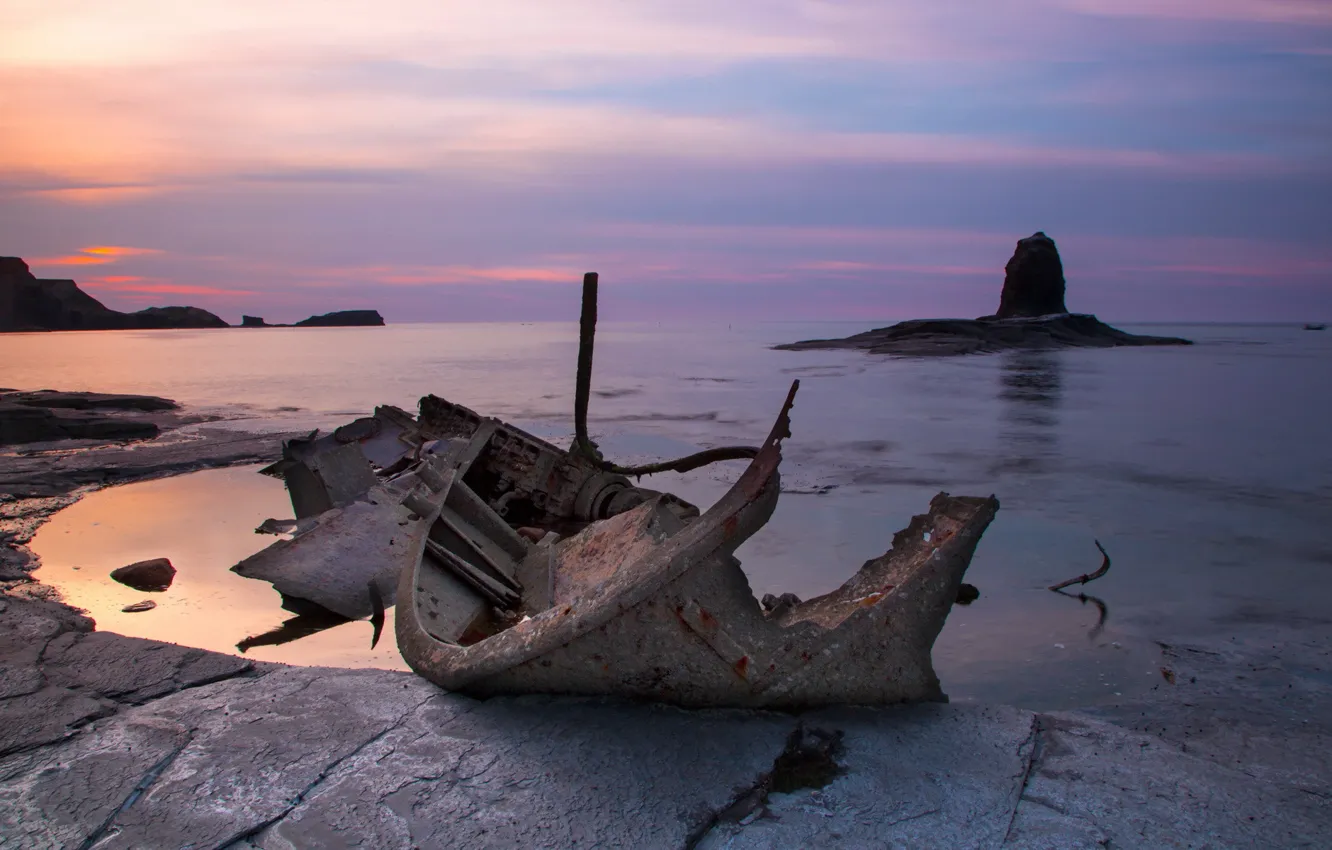 Photo wallpaper sea, landscape, night, ship